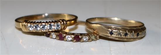 3 gold gem set rings